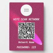 Glanzend Diep Roze Leren Gratis Wifi Scan & QR Cod Fotoplaat (voorkant)