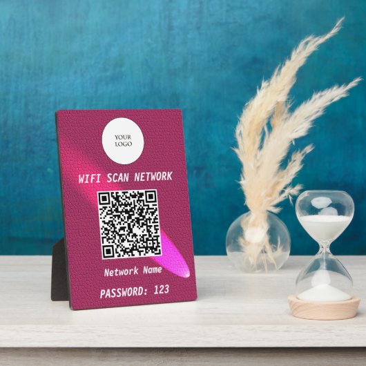 Glanzend Diep Roze Leren Gratis Wifi Scan & QR Cod Fotoplaat (Zijkant)