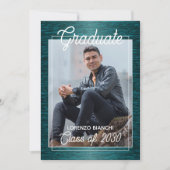 Glanzend donkerblauw groen Afstuderen Aankondiging (Voorkant)