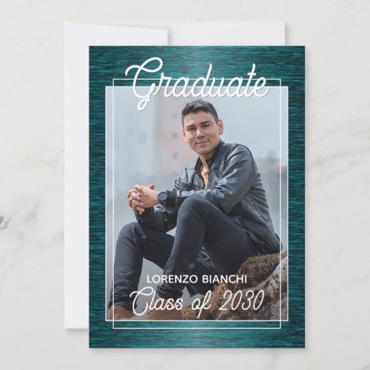Glanzend donkerblauw groen Afstuderen Aankondiging (Voorkant)