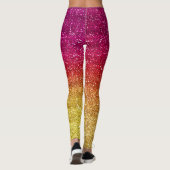 Glanzend donkerroze en geel verloop glitter licent leggings (Achterkant)