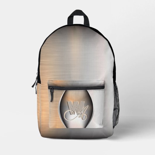 Glanzend geborsteld staal monogram bedrukte rugzak (Voorkant)