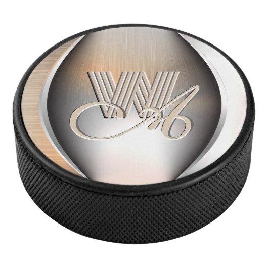 Glanzend geborsteld staal monogram hockey puck (3/4)