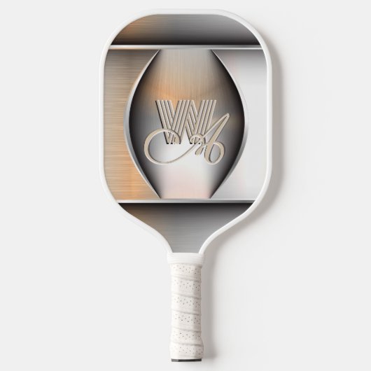 Glanzend geborsteld staal monogram pickleball paddle (Voorkant)