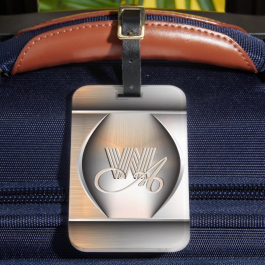 Glanzend Geborsteld Stalen Monogram Bagagelabel (Voorkant Insitu 2)