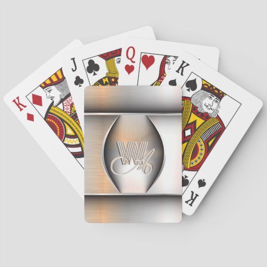Glanzend Geborsteld Stalen Monogram  Pokerkaarten (Achterkant)