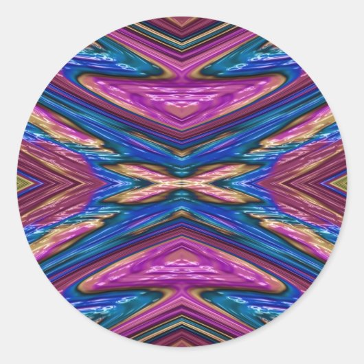 ~  Glanzend Geel Blauw en Roze Fractal ~ Ronde Sticker (Voorkant)
