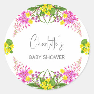 Glanzend Geel Roze Wilde Bloem Schrift Ronde Sticker