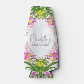 Glanzend geel roze Wildflower Script Baby shower Flesjeskoeler (Voorkant)