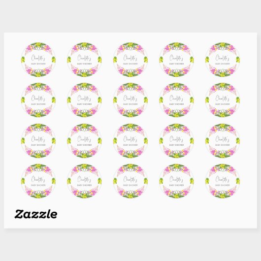 Glanzend geel roze Wildflower Script Ronde Sticker (Vel)