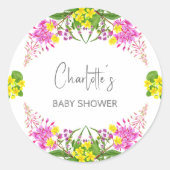 Glanzend geel roze Wildflower Script Ronde Sticker (Voorkant)