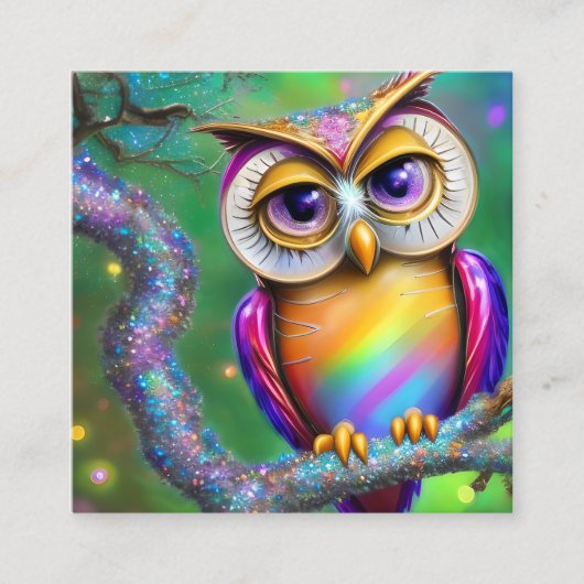 Glanzend glad glas Zoek naar Uil Vierkante Visitekaartje (Voorkant)