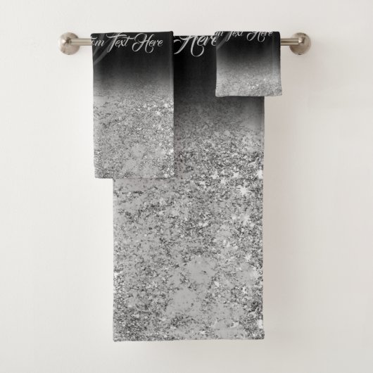 Glanzend glimmend effect Glam zilver zwart gedrukt Bad Handdoek (Insitu)