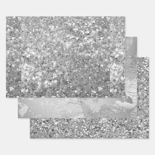 Glanzend Glitterend Zilver Glitter & Folie Patrone Inpakpapier Vel (Set)