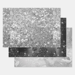 Glanzend Glitterend Zilver & Zwart Glitter Patroon Inpakpapier Vel