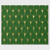 Glanzend Goud Art Deco Patroon op Groen Cadeaupapier (Vlak)