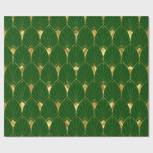 Glanzend Goud Art Deco Patroon op Groen Cadeaupapier (Vlak)