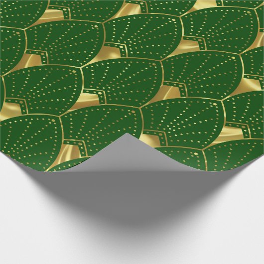 Glanzend Goud Art Deco Patroon op Groen Cadeaupapier (Hoek)