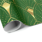Glanzend Goud Art Deco Patroon op Groen Cadeaupapier (Rol Hoek)
