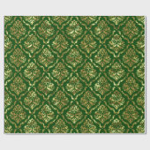 Glanzend Goud Bloemen Damast op Groen Cadeaupapier (Vlak)