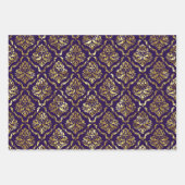 Glanzend Goud Bloemen Damast op zwart, rood, groen Inpakpapier Vel (Voorkant 3)