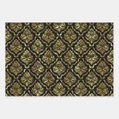 Glanzend Goud Bloemen Damast op zwart, rood, groen Inpakpapier Vel (Voorkant)