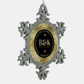 Glanzend Goud Bloemen Lijst 5oth Bruiloft Jubileum Tin Sneeuwvlok Ornament (Links)