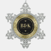 Glanzend Goud Bloemen Lijst 5oth Bruiloft Jubileum Tin Sneeuwvlok Ornament (Voorkant)