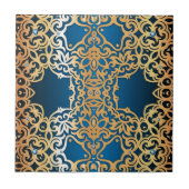 glanzend goud en blauw gelooid patroon tegeltje (Voorkant)