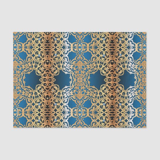   glanzend goud en blauw gelooid patroon tissuepapier (Voorkant)