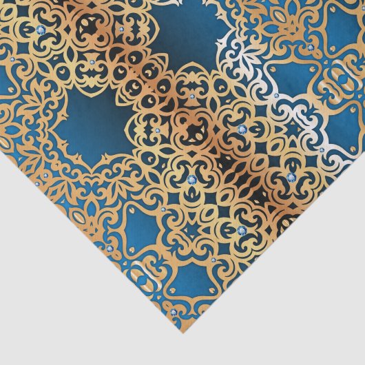   glanzend goud en blauw gelooid patroon tissuepapier (Detail)