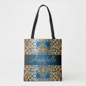   glanzend goud en blauw juwelen tote bag (Voorkant)