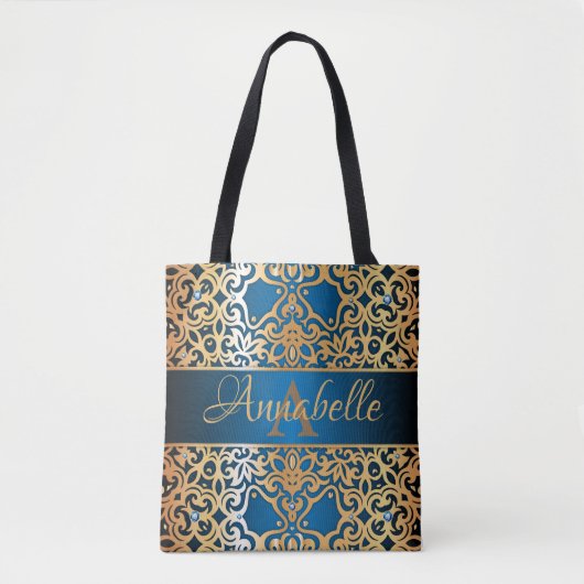   glanzend goud en blauw juwelen tote bag (Voorkant)