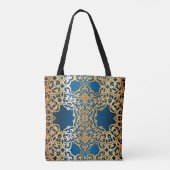   glanzend goud en blauw juwelen tote bag (Achterkant)