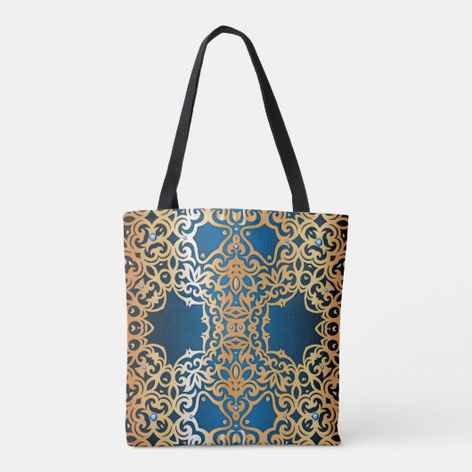   glanzend goud en blauw juwelen tote bag (Achterkant)