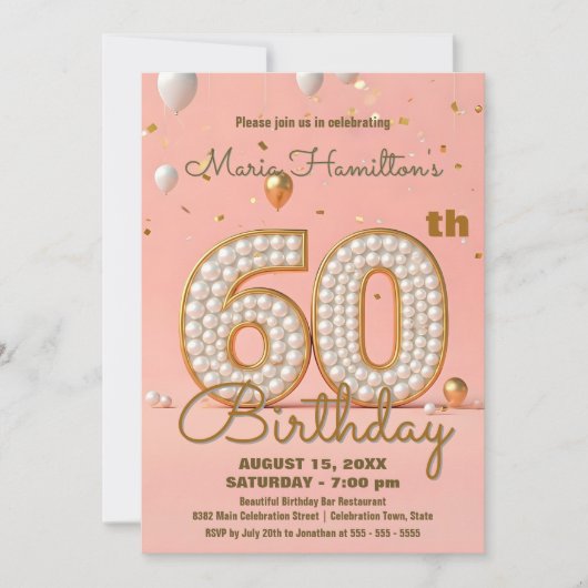 Glanzend goud en zacht roze 60e verjaardag kaart (Voorkant)