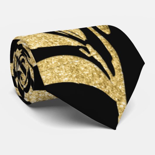 Glanzend goud en zwart bladpatroon stropdas (Opgerold)