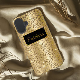 Glanzend Goud glamoureuze lepard glitter print iPhone 16 Plus Hoesje