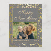 Glanzend Goud Glitter Nieuwjaar Foto Donker Grijs Briefkaart (Voorkant)