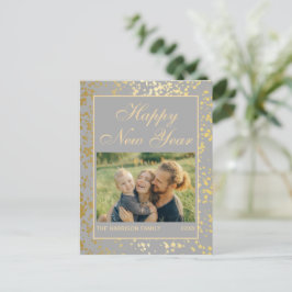 Glanzend Goud Glitter Nieuwjaar Foto Grijs Briefkaart