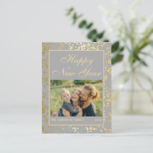Glanzend Goud Glitter Nieuwjaar Foto Grijs Briefkaart