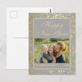 Glanzend Goud Glitter Nieuwjaar Foto Grijs Briefkaart (Voorkant / Achterkant)