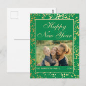 Glanzend Goud Glitter Nieuwjaar Foto Groen Briefkaart (Voorkant / Achterkant)