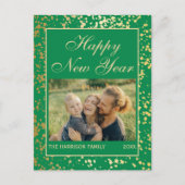 Glanzend Goud Glitter Nieuwjaar Foto Groen Briefkaart (Voorkant)