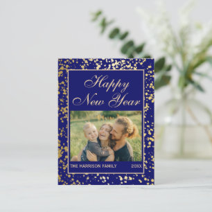 Glanzend Goud Glitter Nieuwjaar Foto Marine Blauw Briefkaart