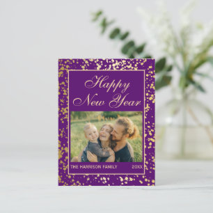 Glanzend Goud Glitter Nieuwjaar Foto Paarse Briefkaart