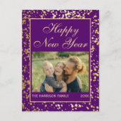 Glanzend Goud Glitter Nieuwjaar Foto Paarse Briefkaart (Voorkant)