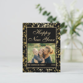 Glanzend Goud Glitter Nieuwjaar Foto Zwart Briefkaart