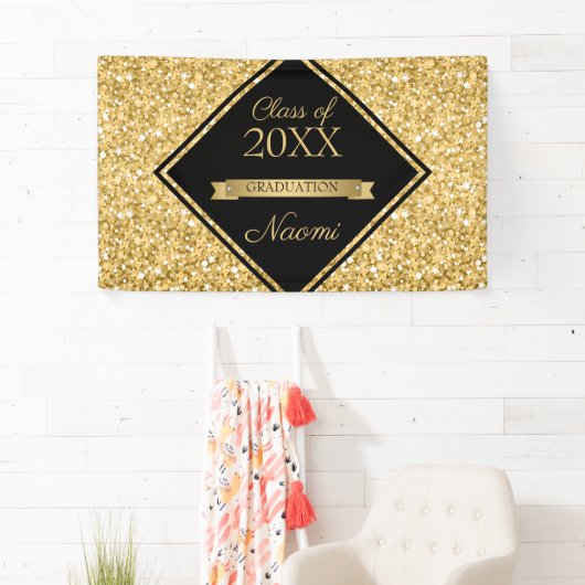 Glanzend Goud Glitter Zwart Lijst Spandoek (Insitu)