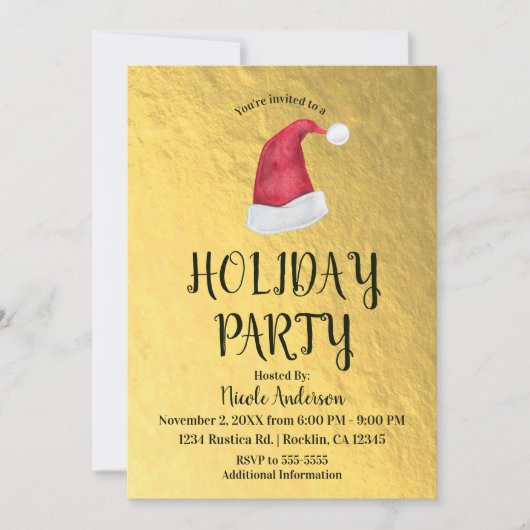 Glanzend Goud Kerstfeest Rode Kerstman Hoed Kaart (Voorkant)